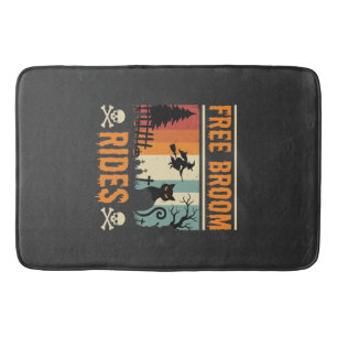 Halloween Free Broom Rides Witch Cat Bath Mat