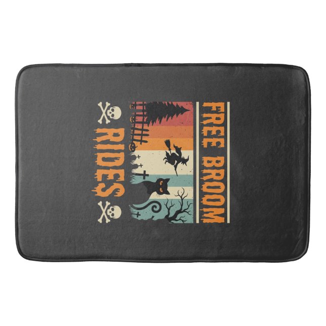 Halloween Free Broom Rides Witch Cat Bath Mat (Front)