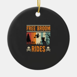 Halloween Free Broom Rides Witch Cat Ceramic Tree Decoration