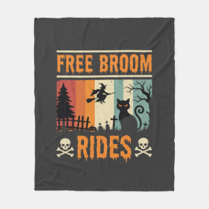 Halloween Free Broom Rides Witch Cat Fleece Blanket