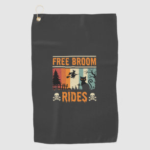Halloween Free Broom Rides Witch Cat Golf Towel