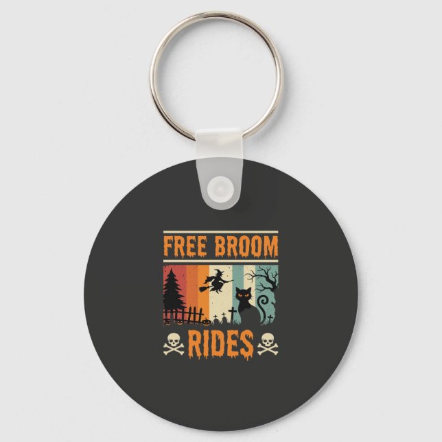 Halloween Free Broom Rides Witch Cat Key Ring (Front)