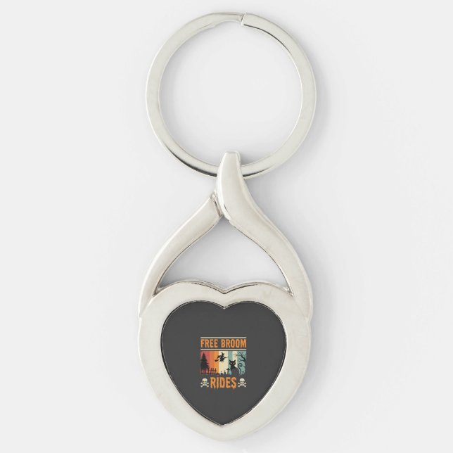 Halloween Free Broom Rides Witch Cat Key Ring (Front)