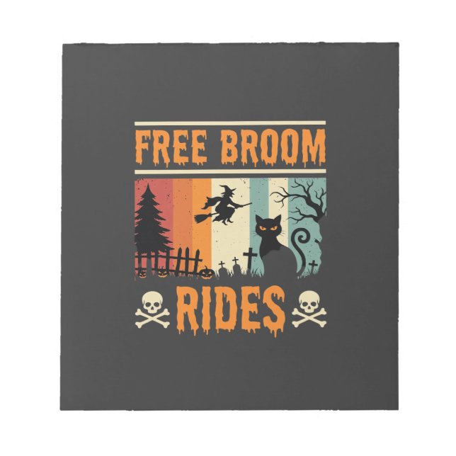 Halloween Free Broom Rides Witch Cat Notepad (Front)