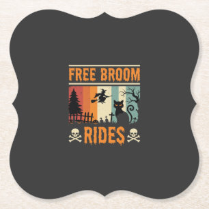 Halloween Free Broom Rides Witch Cat Paper Coaster