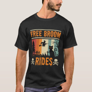 Halloween Free Broom Rides Witch Cat T-Shirt