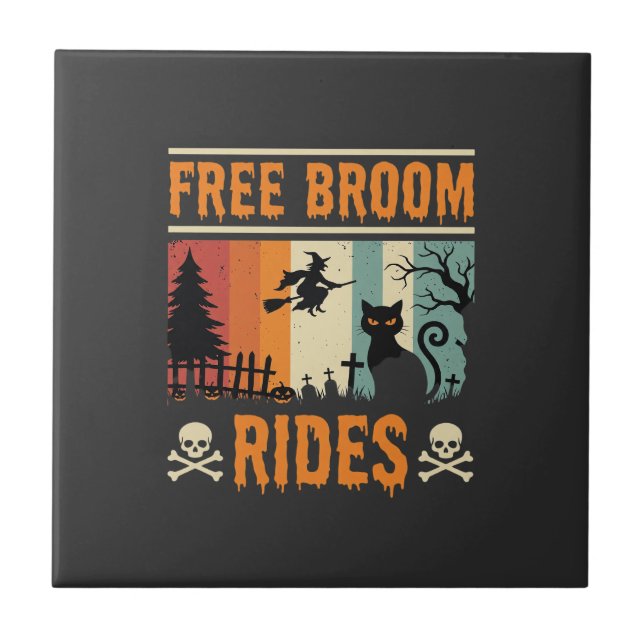 Halloween Free Broom Rides Witch Cat Tile (Front)