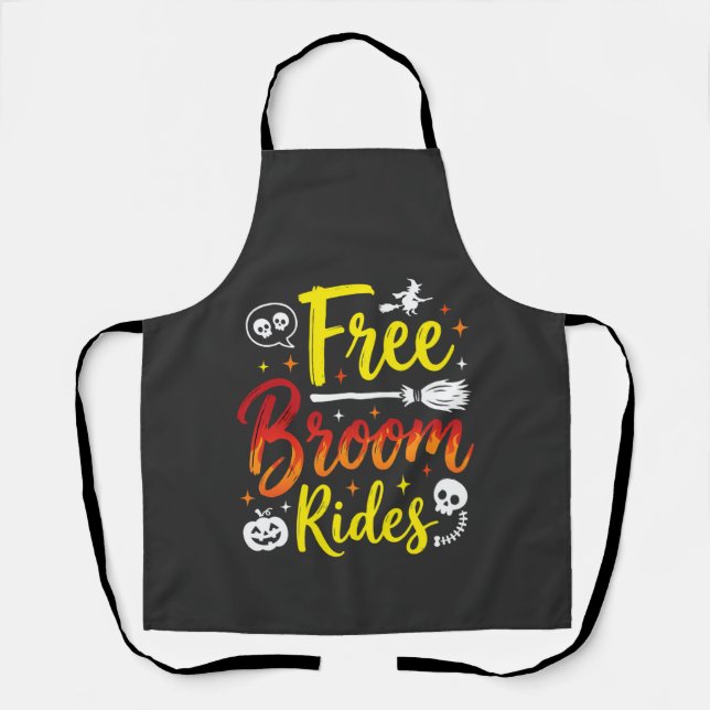Halloween Free Broom Rides Witch Graphic Apron (Front)