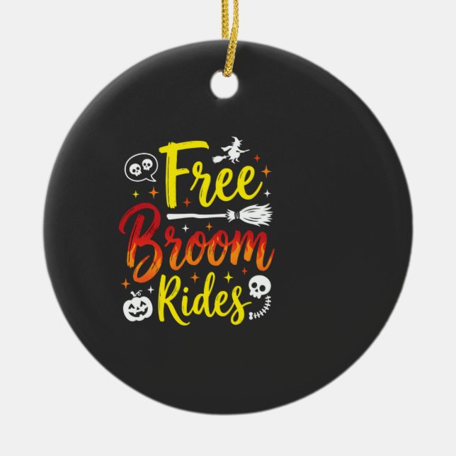 Halloween Free Broom Rides Witch Graphic Ceramic Tree Decoration (Front)