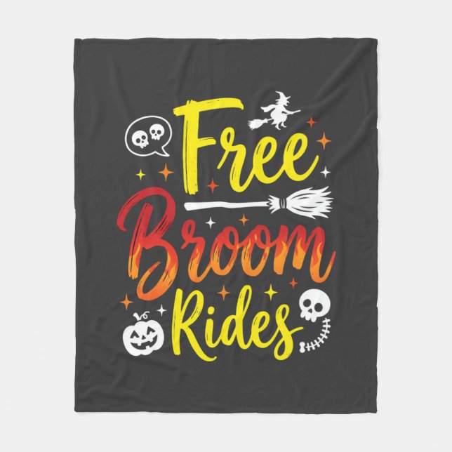 Halloween Free Broom Rides Witch Graphic Fleece Blanket (Front)