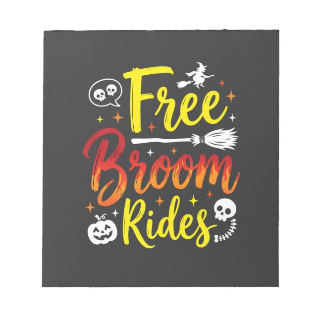Halloween Free Broom Rides Witch Graphic Notepad (Front)