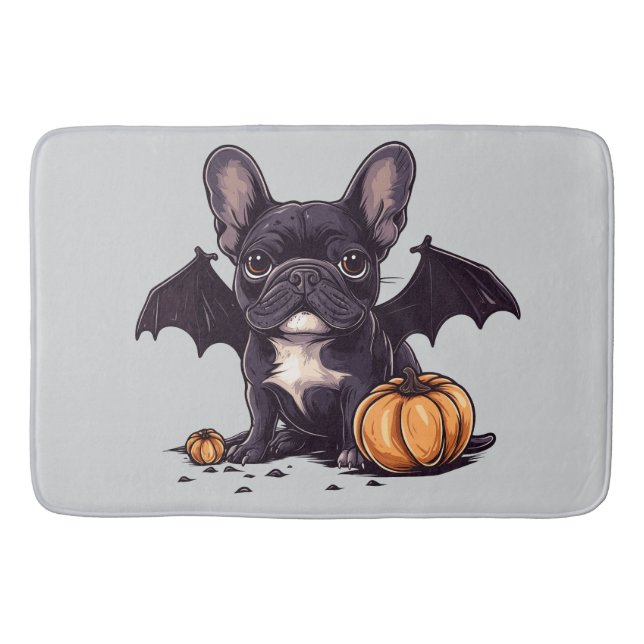 Halloween French Bulldog Bat Wings Pumpkins Bath Mat (Front)