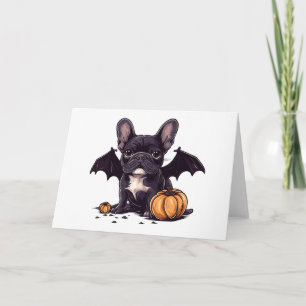 Halloween French Bulldog Bat Wings Pumpkins Card