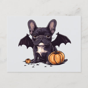 Halloween French Bulldog Bat Wings Pumpkins Postcard