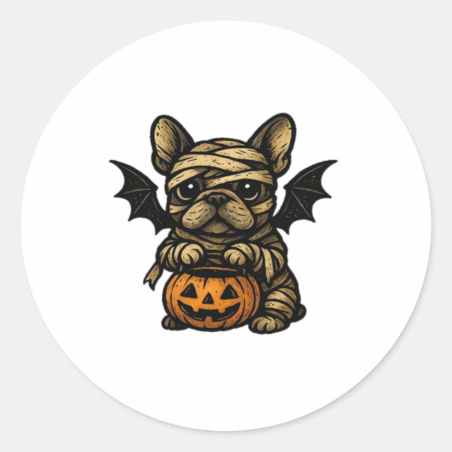 Halloween French Bulldog � Cute Spooky Dog Art Cla Classic Round Sticker (Front)