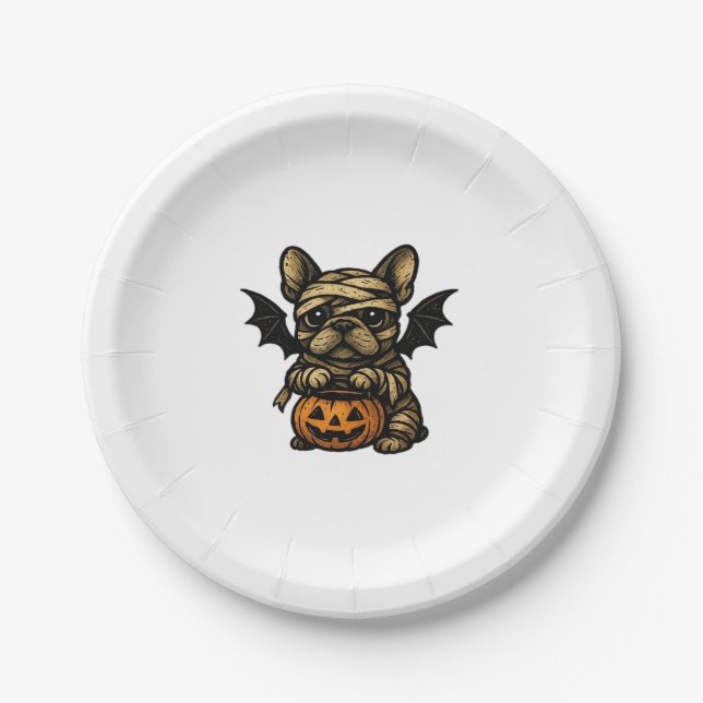 Halloween French Bulldog � Cute Spooky Dog Art Cla Paper Plate (Front)