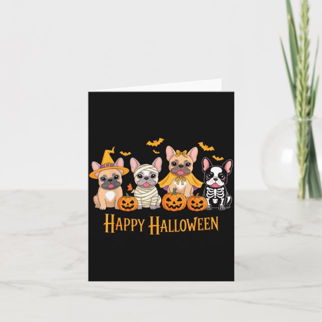 Halloween French Bulldog Dogs Pumpkin Funny  Card (Front)