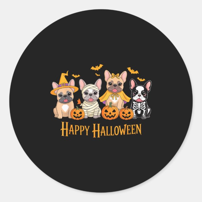 Halloween French Bulldog Dogs Pumpkin Funny  Classic Round Sticker (Front)