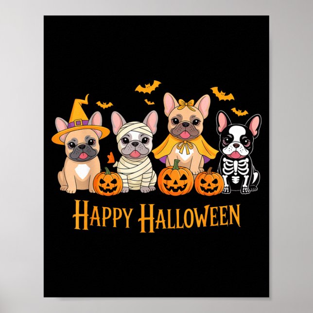 Halloween French Bulldog Dogs Pumpkin Funny  Poster (Front)