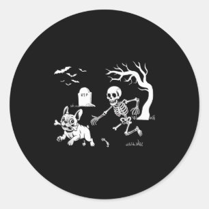 Halloween French Bulldog, Funny Skeleton Dog Hallo Classic Round Sticker