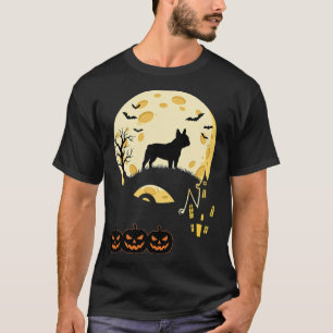 Halloween French Bulldog Moon Haunted House Design T-Shirt