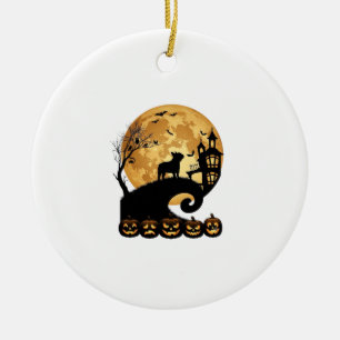 Halloween French Bulldog Moon Spooky Pumpkins Haun Ceramic Tree Decoration