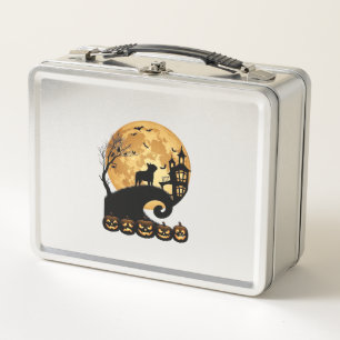 Halloween French Bulldog Moon Spooky Pumpkins Haun Metal Lunch Box