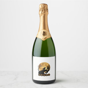 Halloween French Bulldog Moon Spooky Pumpkins Haun Sparkling Wine Label