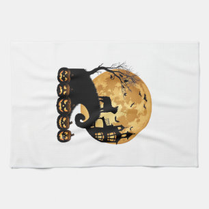 Halloween French Bulldog Moon Spooky Pumpkins Haun Tea Towel