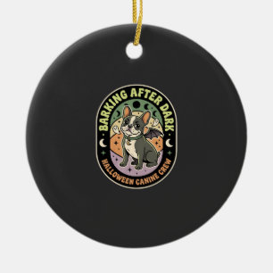 Halloween French Bulldog Night Patrol Ceramic Tree Decoration