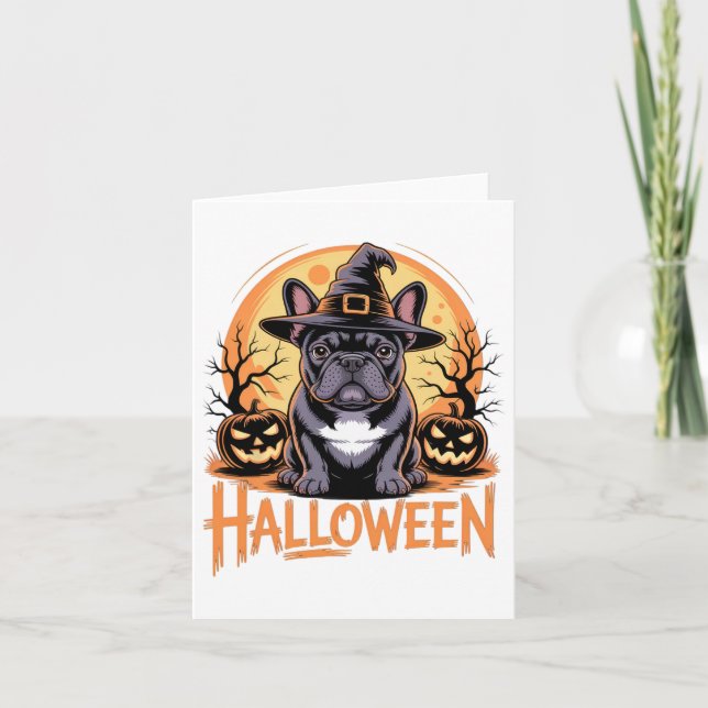 Halloween French Bulldog Outfit With Witch Hat And Card (Front)