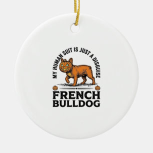 Halloween French Bulldog Pumpkin Costume Shirt_1 Ceramic Tree Decoration
