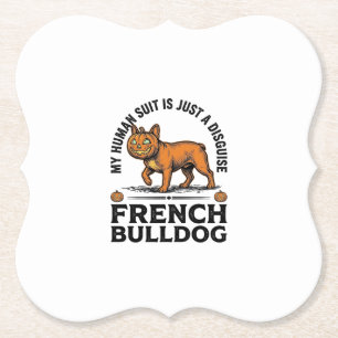 Halloween French Bulldog Pumpkin Costume Shirt_1 Paper Coaster
