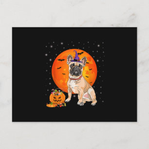 Halloween French Bulldog Trick Or Treat Pumpkin Holiday Postcard
