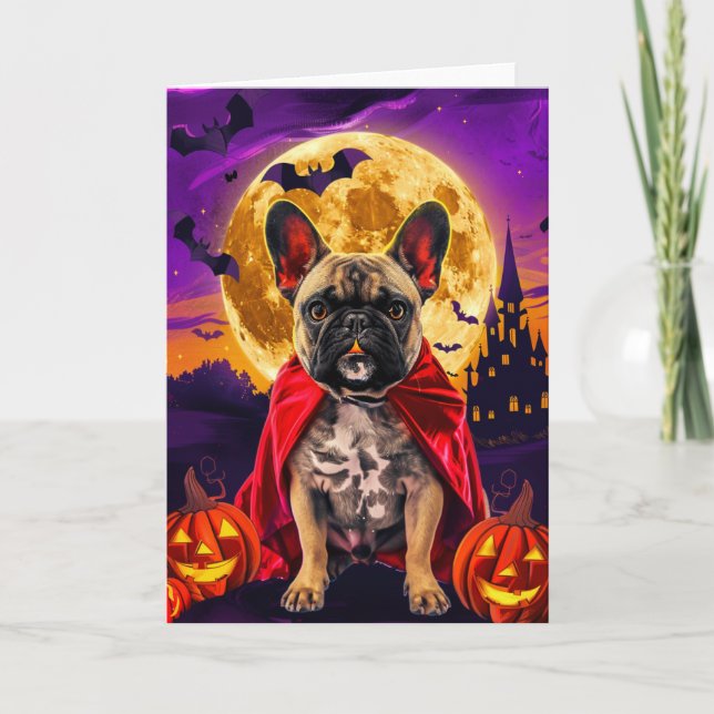 Halloween French Bulldog Vampire Pumpkins Scary  Card (Front)