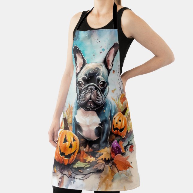 Halloween French Bulldog With Pumpkins Scary Apron (Insitu)