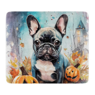 Halloween French Bulldog With Pumpkins Scary Cutting Board