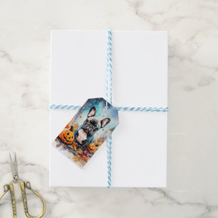 Halloween French Bulldog With Pumpkins Scary Gift Tags