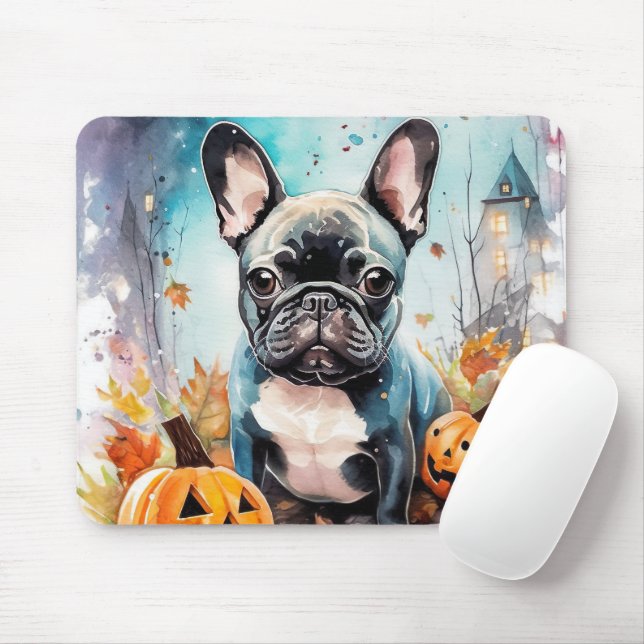 Halloween French Bulldog With Pumpkins Scary Mouse Mat (With Mouse)