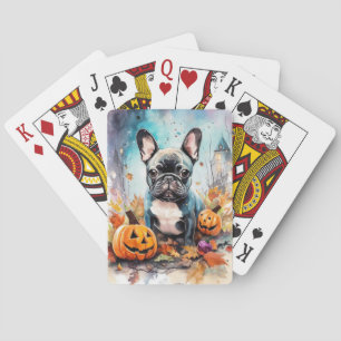 Halloween French Bulldog With Pumpkins Scary Playing Cards