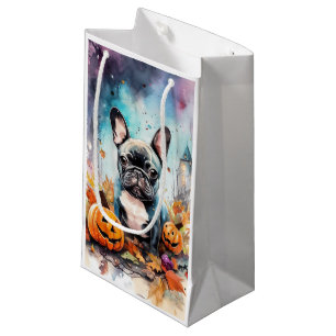 Halloween French Bulldog With Pumpkins Scary Small Gift Bag