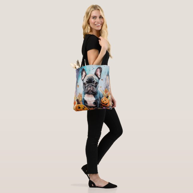 Halloween French Bulldog With Pumpkins Scary Tote Bag (On Model)