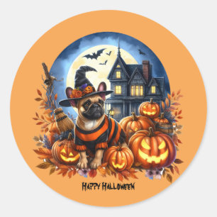 Halloween French Bulldogs Classic Round Sticker