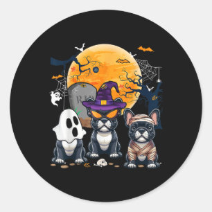 Halloween French Bulldogs Cosplay Witch Ghost Mumm Classic Round Sticker