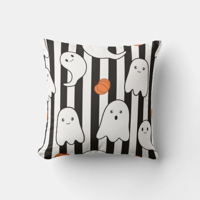 Halloween Friendly Ghost And Pumpkin Pattern Cushion (Front)