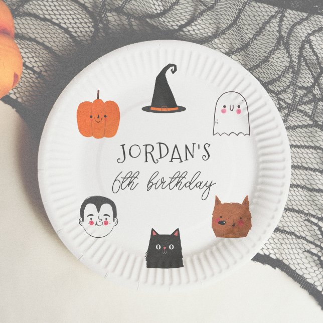 Halloween Friends Cute Modern Boy Birthday Party Paper Plate (Creator Uploaded)