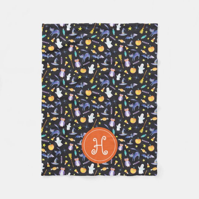 Halloween Friends Monogram Fleece Blanket (Front)