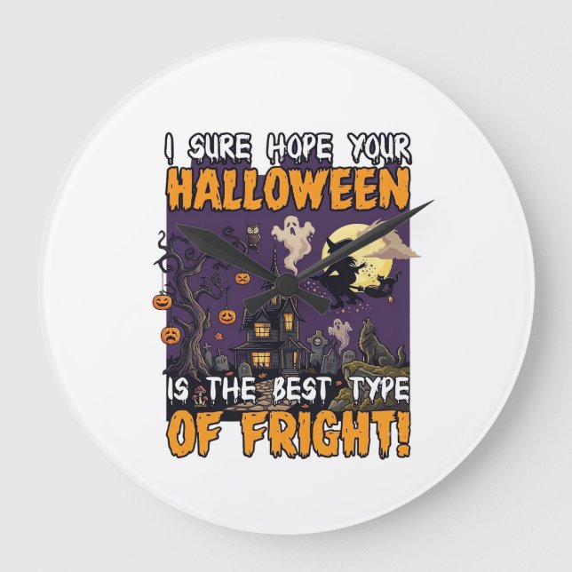 Halloween Fright Haunted House Witch Ghost_1 Large Clock (Front)