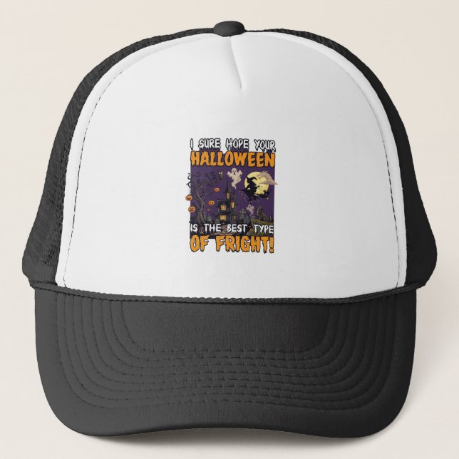 Halloween Fright Haunted House Witch Ghost_1 Trucker Hat (Front)