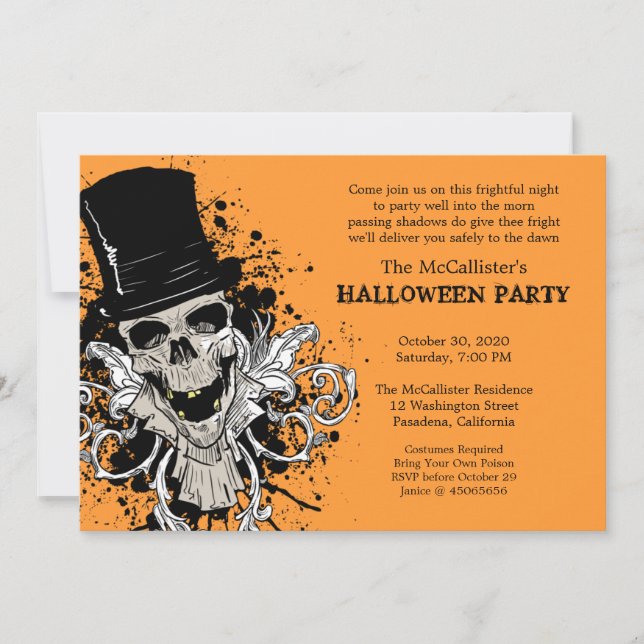 Halloween Fright Night Skull Costume Party Invitation (Front)